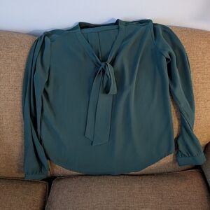 Mossimo Small Tie Neck Teal Blouse